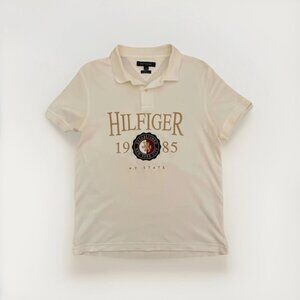 Tommy Hilfiger Polo Shirt Men's S Slim Fit White Gold New York Badge NY State